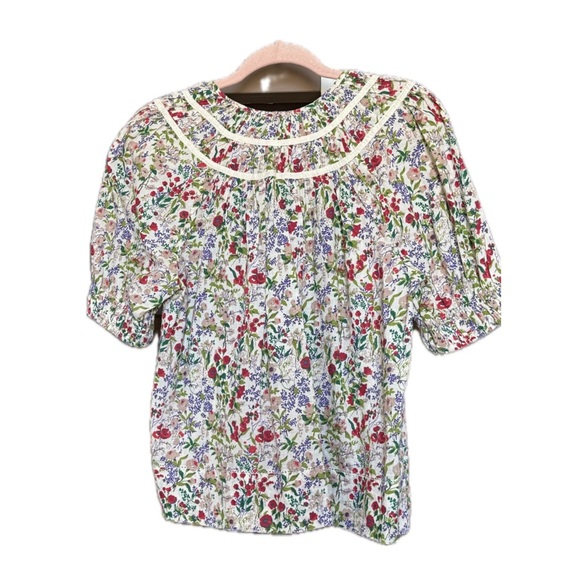 THE GREAT. Sweet Meadow Floral Puff Sleeve Cotton Top – Size 1 (Small) - Picture 2 of 3
